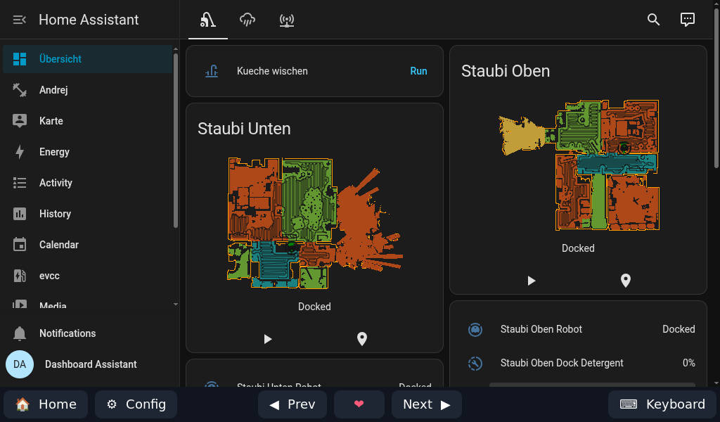 A Home Assistant running in dark mode.