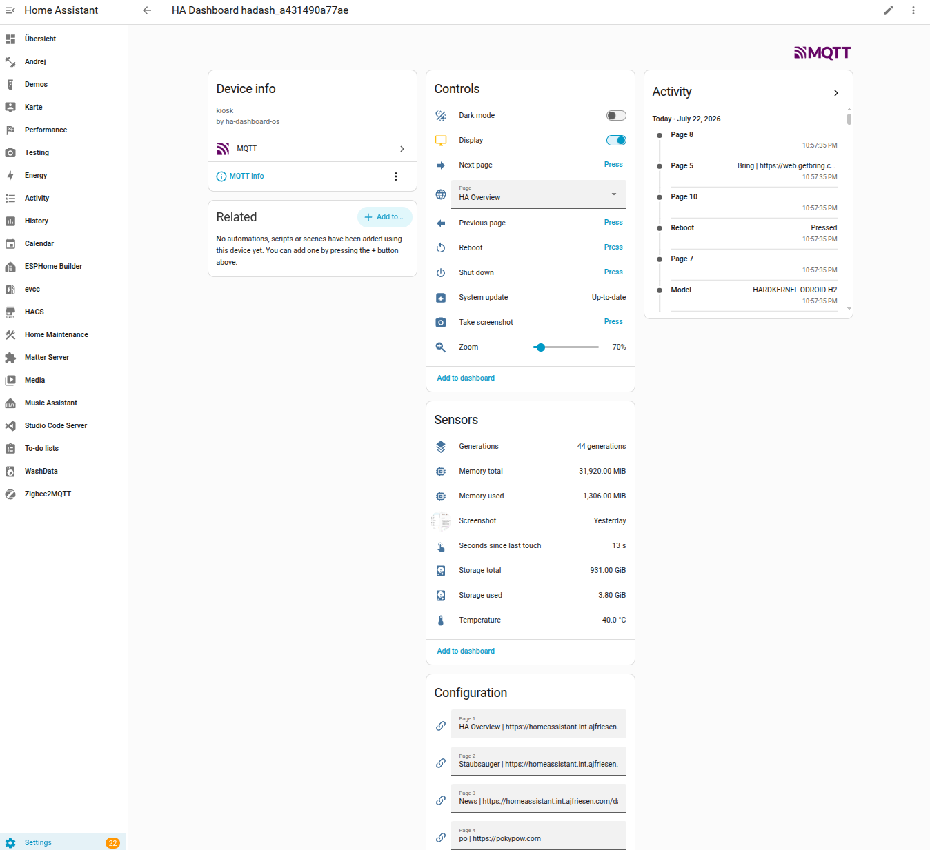 Controlling the panel from Home Assistant